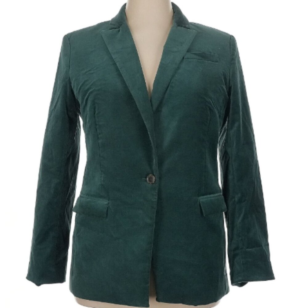 J. Crew Blazer Jacket Womens 14 Willa Velvet Green Old Forrest Stretch Career